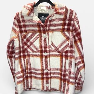Hollister Red and White Plaid Button Down Shirt - XS